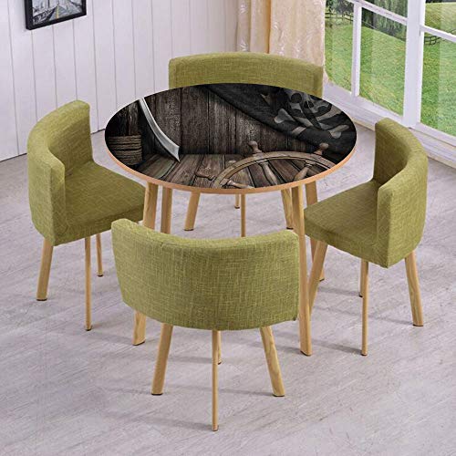 Round Table/Wall/Floor Decal Strikers/Removable/Steering Wheel with Old Jolly Roger Flag and Saber in Pirates Ship Control Room Art Print/for Living Room/Kitchens/Office Decoration