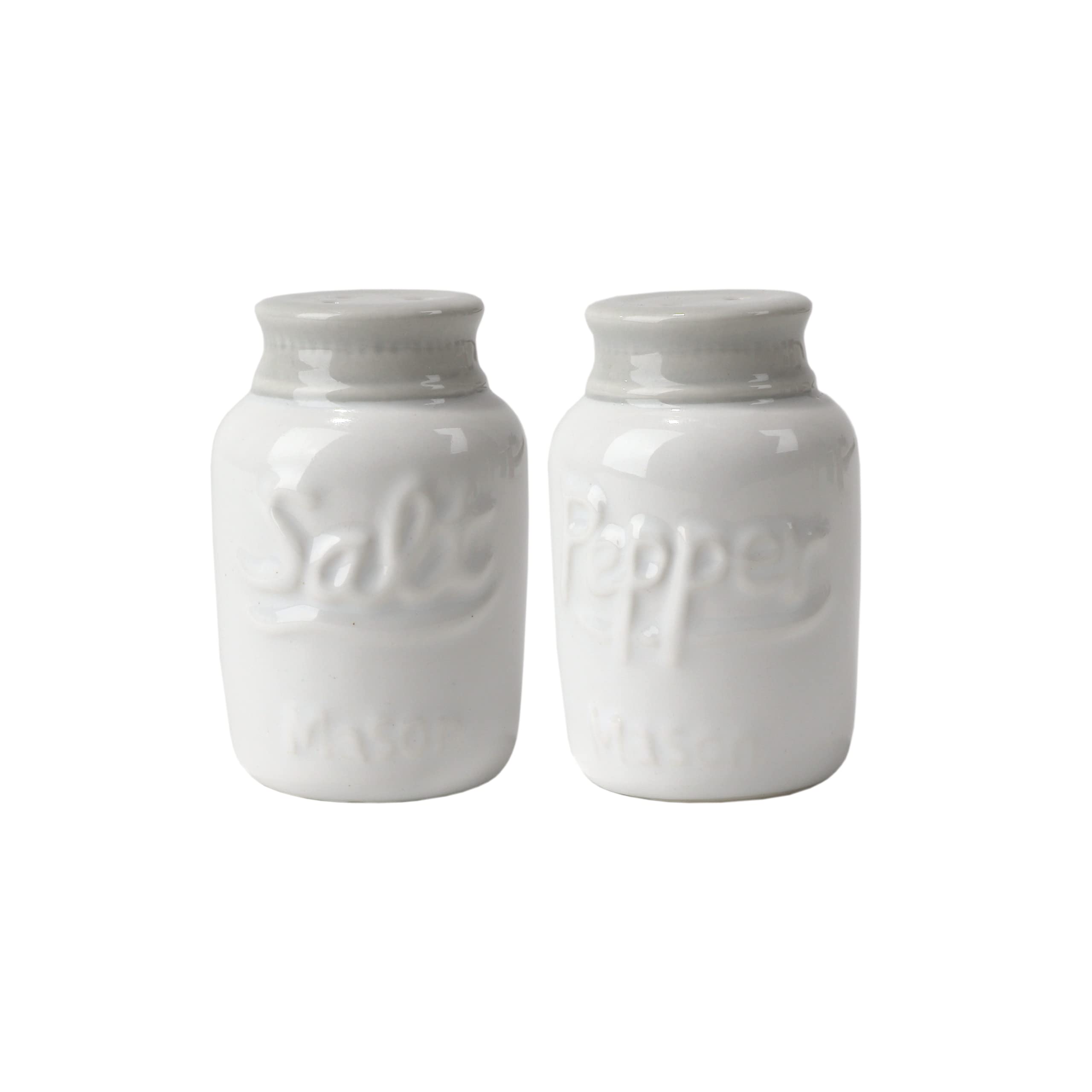 Servette Home White Salt and Pepper Shakers Ceramic Mason Jar Spice Jars (SVSP0125WT)