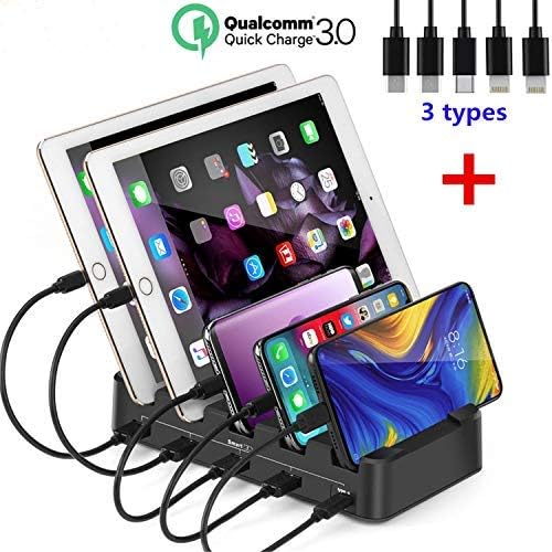 Marstree Foldable 5 Port USB Charging Station Cell Phone HUB Charger Station Dock Station Organizer Quick Charge Multi Phone Desktop Charging Station, 4USB + 1Type-C