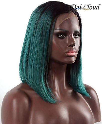 Dai Cloud Bob Lace Front Wig Ombre Dark Green Straight Halloween Synthetic Wigs