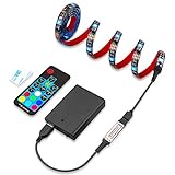 Led Strip Lights Battery Powered, RGB led Strip with RF Remote, Waterproof, 4 AA Batteries, Underglow Light for Longboard, Skateboards and Scooter, Bicycle, TV (1x 3.28ft) (5050 RGB, 1x 3.28ft)