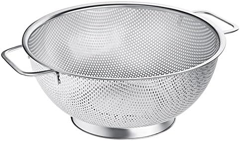 Micro-perforated 3-Quart Stainless Steel Colander Kitchen Spaghetti Strainer with Non-Slip Handle and Stable Base | Non-Toxic Dishwasher-Safe Metal Mesh Strainer for Pasta Noodles Fruit Vegetable
