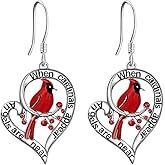 Cardinal Red Bird Dangle Drop Earrings for Women Dainty Bird Heart Fish Hook Earrings Memorial Jewelry