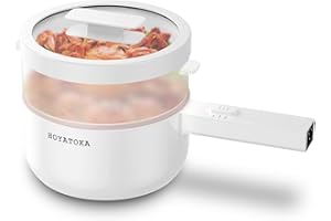 Hoyatoka Electric Hot Pot, 1.5L Portable Non-Stick Electric Cooker with Steamer, Multifunction Electric Pot for Stir Fry, Roast, Egg, Ramen Cooker with Dual Power Control for Dorm and Office, White