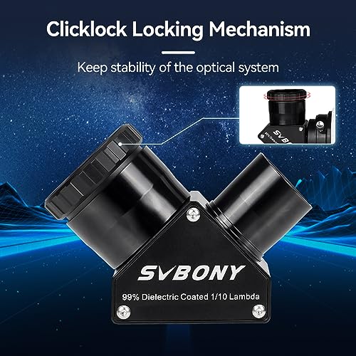 Svbony SV223 Diagonal Mirror, 90° Diagonal Adapter 1.25" Carbon Fiber Material Star Diagonal with Clicklock Locking Mechanism for Planet Observations