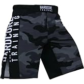 Hardcore Training Mens MMA Fight Shorts BJJ No-Gi Grappling Martial Arts | Fight shorts for jiu jitsu and kickboxing, stretch fabric, side slits, adjustable waist, drawcord and hook-and-loop closure