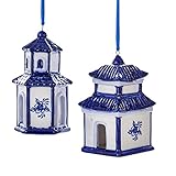 Kurt Adler 1 Set 2 Assorted Blue And White Porcelain Delft House Christmas Ornaments