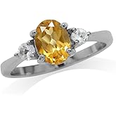 Silvershake 8X6mm Oval Shape Gemstone White Gold Plated or Yellow Gold Plated 925 Sterling Silver Engagement Ring Jewelry for Women