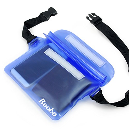Becko Blue Waterproof Waist Bag Case Pouch for Kayaking, Sauna, Hiking, Surfing, Fishing, Boating, Skiing, Camping and Other Outdoor Sports. Triple Top Closure Strip Seal System Dry Bag Protect Mobile Phone, Camera, Watch, ID Cards, Wallet, Credit Cards,