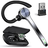 Ngsod Bluetooth Headset, Wireless Earpiece with Upgrade Noise Canceling Mic,500mAh Charging Case Support 72H Talking Time,Hand-Free Headphones with Mute Button for Computer Cell Phones Trucker Work
