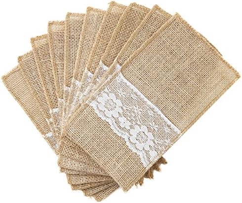 40 Pack 4" x 8" Natural Burlap Silverware Napkin Holders Cutlery Pouch for Vintage Wedding Decor Bridal Shower Party Table Setting Decorations by Wishprom