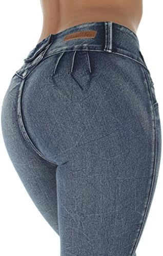 Style E241 - Colombian Design, Mid Waist, Butt Lift, Skinny Jeans in M. Blue Size 3