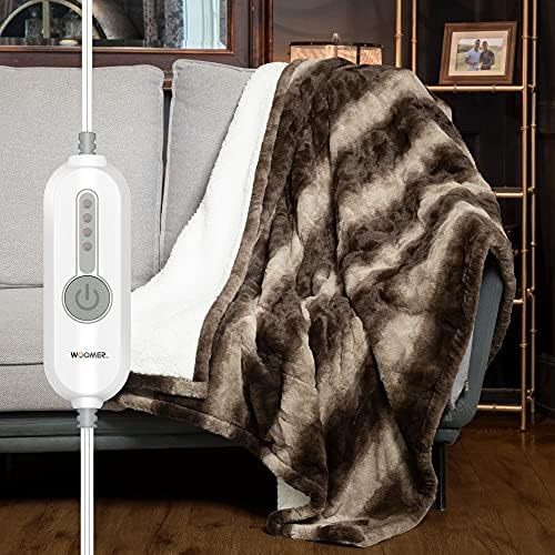 [5 Year Warranty] WOOMER Electric Heated Throw Blanket, Soft Faux Fur