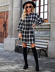 Blooming Jelly Womens Plaid Dress Flannel Puff