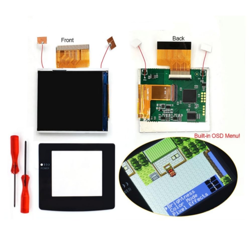 Drop in 2.45" Highlight KIT for GBC IPS LCD Mod Kits Replacement 2.45" Easy Installation OSD Screen For Gameboy Color,NO SOLDER Need,Fits Original Shell (With Black Screen Lens)