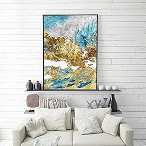 SIGNFORD Framed Canvas Home Artwork Decoration Golden Abstract...