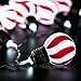 LANGRIA Red and White Stripe Globe Ball String Lights Battery Powered 20 LEDs, 7.22 FT/2.2M Long for Indoor Use, Holiday, Festival, Party Decoration