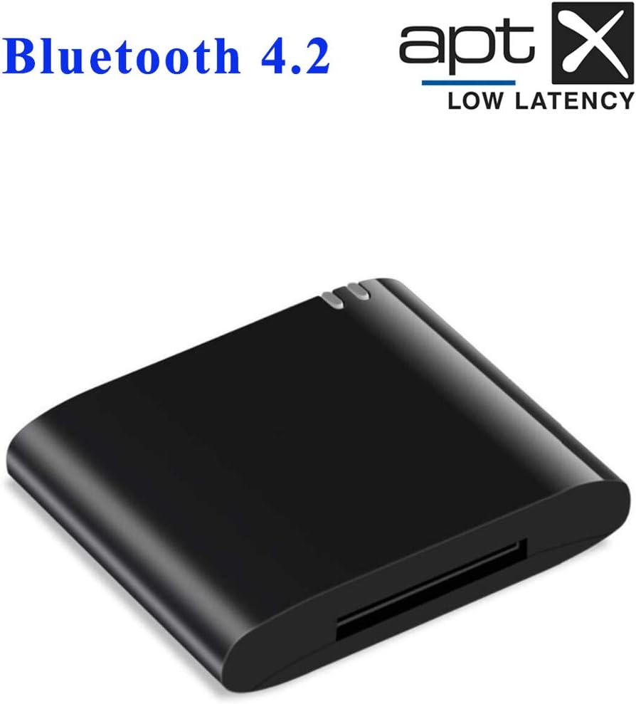 Kanpave 30pin Bluetooth 4.2 Aptx Low Latency 30 Pin Stereo Audio Adapter Music Receiver (Black)
