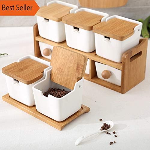 Simplicity Style Sugar Bowl Home Kitchen Set Ceramica Salt Condiment Pot Jars Wood Frame Can Be Hang On The Wall (1 Pcs)