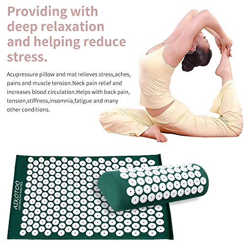 Aikotoo Acupressure Mat and Pillow Massage Set Chronic Back and Neck Pain Relief Full Body
