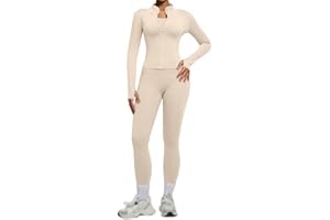 Womens Workout Sets 2 Piece Seamless Yoga Outfits Long Sleeve Zipper Jacket High Waist Leggings Butt Lifting Gym Set