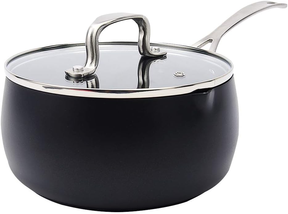 Cyrret 2.2 Quart Nonstick Saucepan with Glass Lid, HardAnodized Sauce Pot with