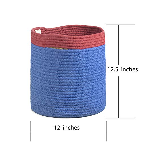 ICEBLUE HD Cotton Rope Blue Storage Baskets 12X12.5 Inches Woven Baskets Set of 2 Kids Toy Baskets Boxes Bins