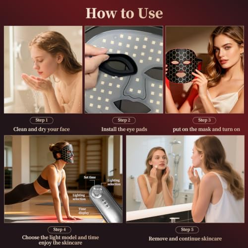 Red Light Mask for Face, 7-Colors Red Light Therapy Face Mask, Lightweight Portable for Home & Travel, Rechargeable