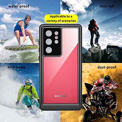 AUGE VALE Samsung Galaxy S22 Ultra Case Waterproof, Built-in Screen Protector, 360° Full Body Heavy Duty Shockproof Clear Rugged Cover for Galaxy S22 Ultra 5G, 2022 Release, 6.8in Black