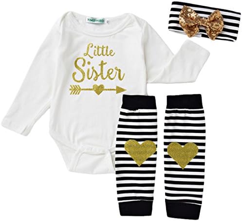 Ammengbei Baby Girls Rompers Suits Hello World Daddy’s Kiss Little Sister Cotton Long Sleeve Bodysuit Onesies for Newborn Infant (0-6M/70, Sister)