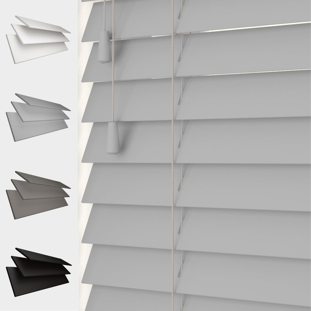Caecus Faux Wood Venetian Blinds - Home Office String - 75cm x 120cm - Light Grey