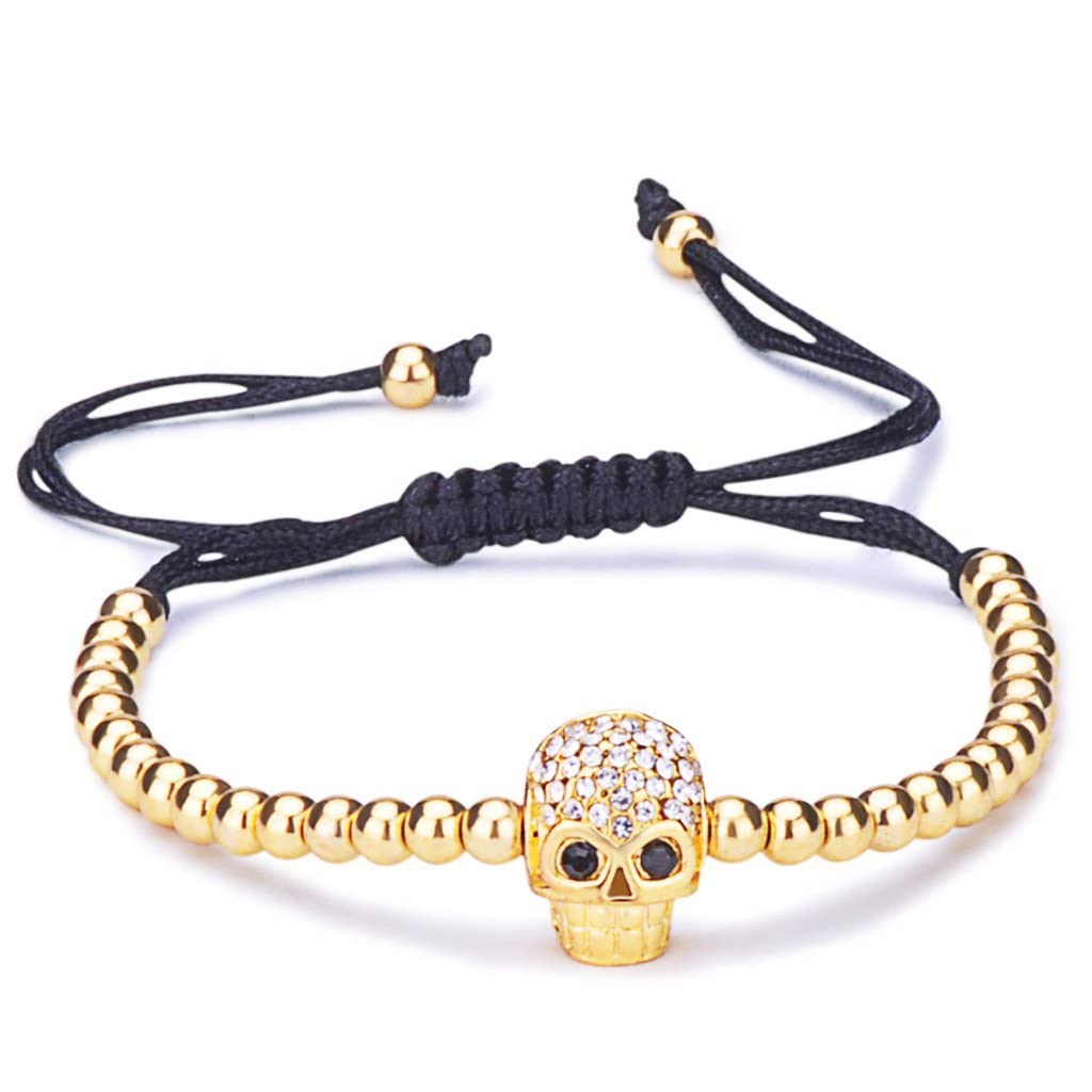 Infinite U Multi-Color Teardrop and Desiccated Skull Adjustable Braided Bracelet with Cubic Zirconia Alloy and Cotton Rope for Women, One Size, Metal, Cubic Zirconia, One Size, Metal, Zirconium oxide