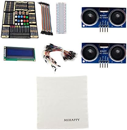 Mihappy Basic Starter Kit with Switch, Color Led, LCD Module,Breadboard,Resistors,Ultrasonic Module,Rotary Potentiometer for Arduino UNO R3 Mega2560 Mega328 Nano