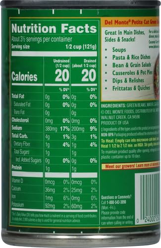 DEL MONTE BLUE LAKE PETITE CUT GREEN BEANS, CANNED VEGETABLES, 14.5 OZ CAN