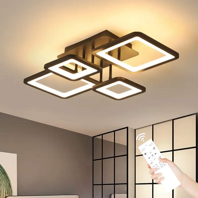 Comely Modern LED Ceiling Light Dimmable, 54W Flush Mount Ceiling Lights with Remote Control, Black Acrylic Chandelier Ceiling Lamp for Living Room Bedroom Dining Room — image 1