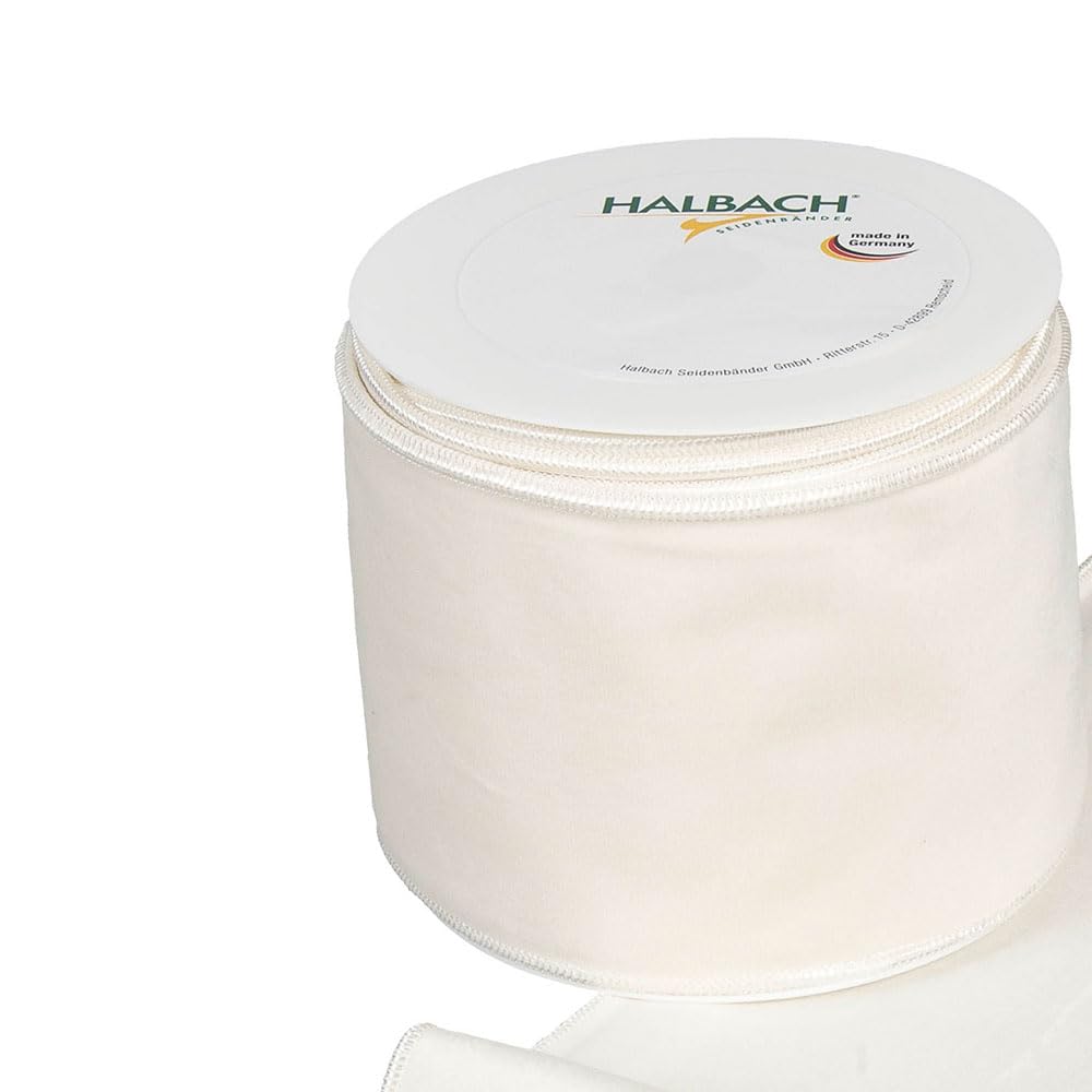 FloristryWarehouse Ivory Christmas Velvet Fabric Ribbon 100mm (4") Wide on 8m roll Wired Edge