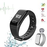 Fitness Tracker Smart Bracelet Wireless Bluetooth 4.0 Sports Band with Pdeometer Sleep Monitoring Calories Track for Daily Activity and Sleeping for Android iOS iPhone(Black+ Gray Band)