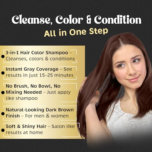 Herbishh 2 Pcs Chestnut Brown Hair Color Shampoo+ 1Argan Hair Mask Permanent Color Shampoo For Men And Women Long Lasting Easy To Apply