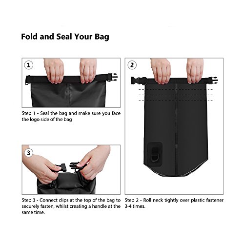 Forbidden Road 5L 10L 15L Waterproof Dry Bag (8 Colors) Dry Sack Roll Top Dry Compression Sack Keeps Gear Dry for Kayaking Boating Camping Canoeing Fishing Skiing Snowboarding (Black, 20L) - Thumbnail 3