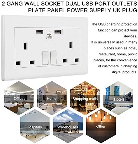 2 Gang Wall Socket Dual USB Port Outlets Plate Panel Power Supply UK Plug