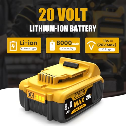 YPLFanHand Replacement for Dewalt 20V Battery: 8.0Ah Li-ion Battery Compatible with Dewalt Battery 20v Max DCB102 DCB104 DCB118 DCB115 DCB118 DCB200 DCB201 DCB206 DCB207 DCB204 DCB203 (2-Packs)