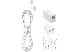MENEWSTART Long Telephone Extension Cord 10 FT, White, Phone Cable Line Wire with Standard RJ11 Plug, 1 Phone Line Splitter, 1 in-line Coupler and 10 Cable Clips for Telephone Calling Communication
