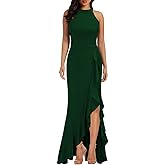 WOOSEA Women's High Neck Split Bodycon Mermaid Evening Cocktail Long Dress