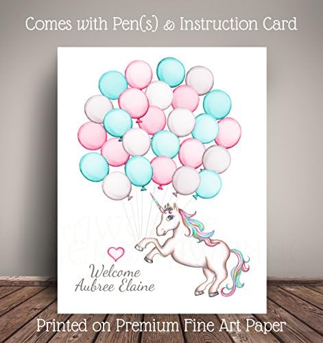 Unicorn "Guest Book" Alternative, Nursery Art Print, Balloon Guest Book, Choose your colors, ships within 5 Business Days