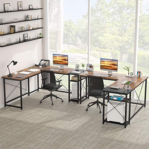 Ecoprsio L-Shaped Desk Large L Shaped Gaming Desk with Storage Shelves Industrial Corner Desk Writing Study Table for… - Image 3
