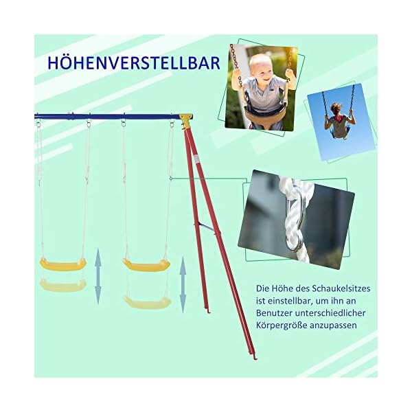 Outsunny Kinderschaukel Gartenschaukel Schaukelgerüst 2 Schaukeln mit Wippe Schaukel Outdoor mit höhenverstellbarem… – Bild 5