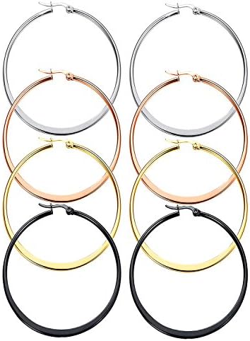 Nicever 40mm Hypoallergenic Stainless Steel Rounded Large Hoop Earrings For Women Girls 4 Pairs Assorted Color