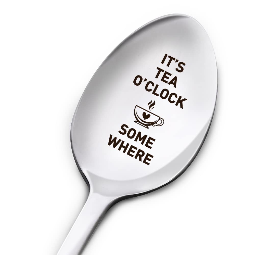 Photo 1 of Tea Spoon Gifts for Tea Lover, It's Tea O'clock Some Where, Birthday Thanksgiving Christmas Gifts for Tea Lover Mom Dad Grandma Grandpa, Engraved Stainless Steel Tea Spoon Gifts for Women Men Friends