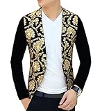 Ouye Men's Golden Black Floral Casual Sport Coat Large