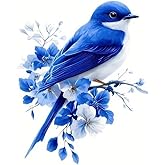 Blue Flower Bluebird PVC Vinyl Car Decals Stickers Waterproof Self-Adhesive Decals for Cars, Laptops, Trucks, Motorcycles Wall Window Luggage Scratch Cover Door Decor Sticker